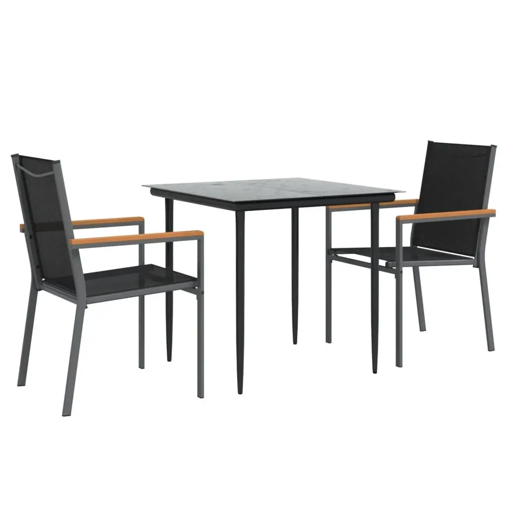 Garden Dining Set Black 3 Piece Outdoor Furniture Patio Table Chairs