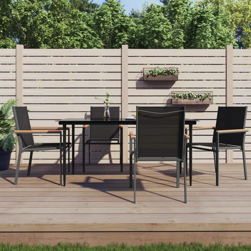 Garden Dining Set Black Textilene Steel Frame 5 Piece
