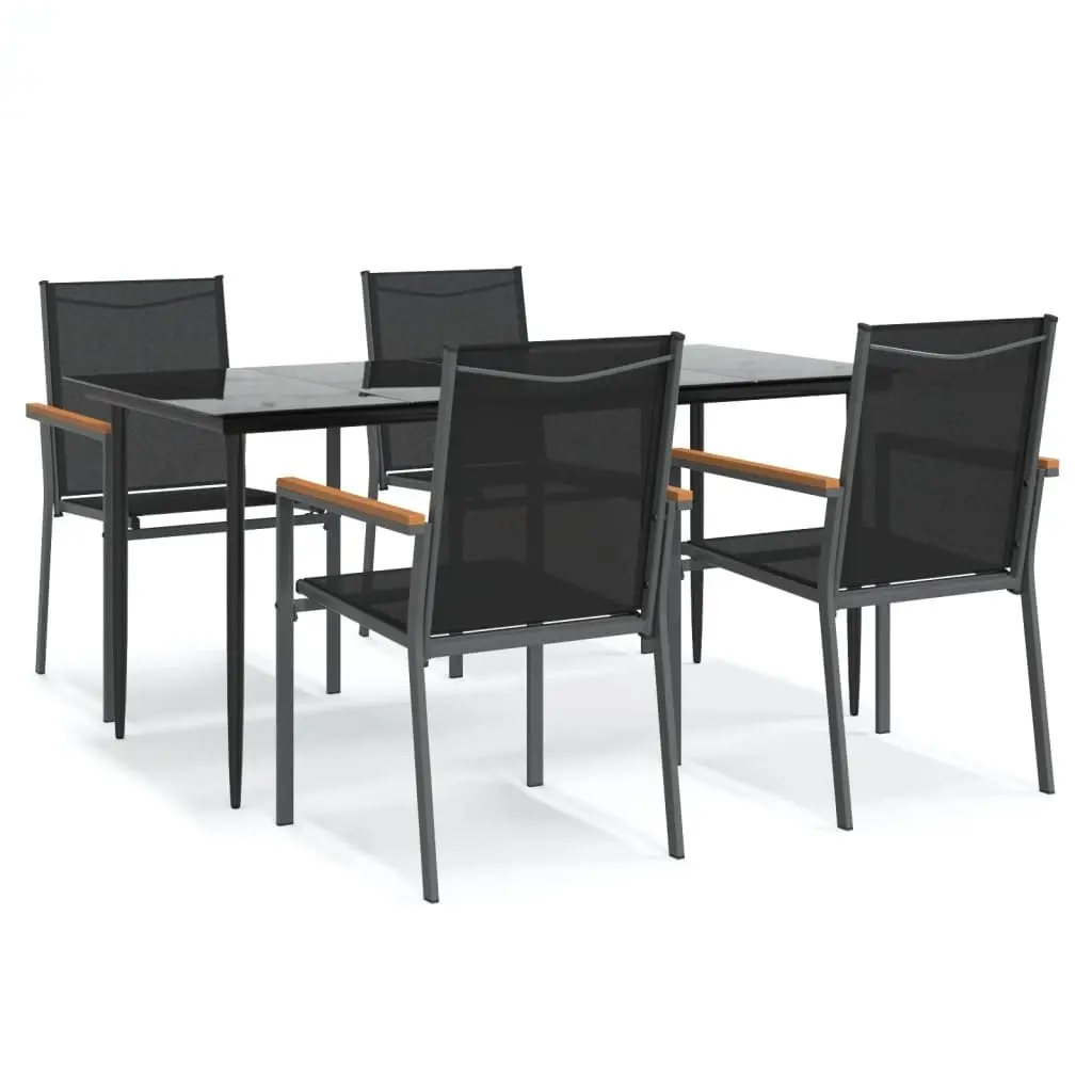 Garden Dining Set Black Textilene Steel Frame 5 Piece