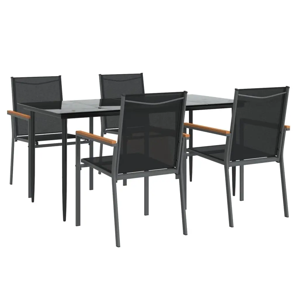 Garden Dining Set Black Textilene Steel Frame 5 Piece