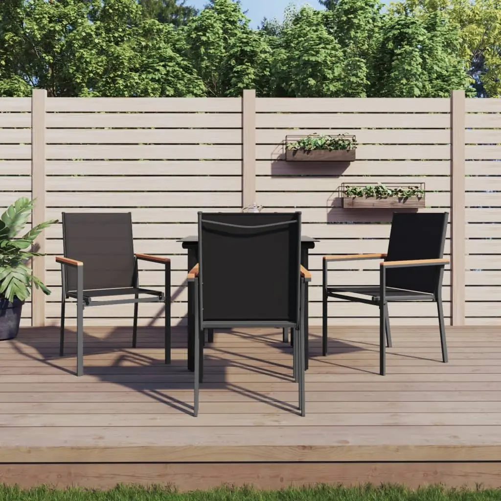 Garden Dining Set 5 Piece Black Steel Textilene Chairs Table