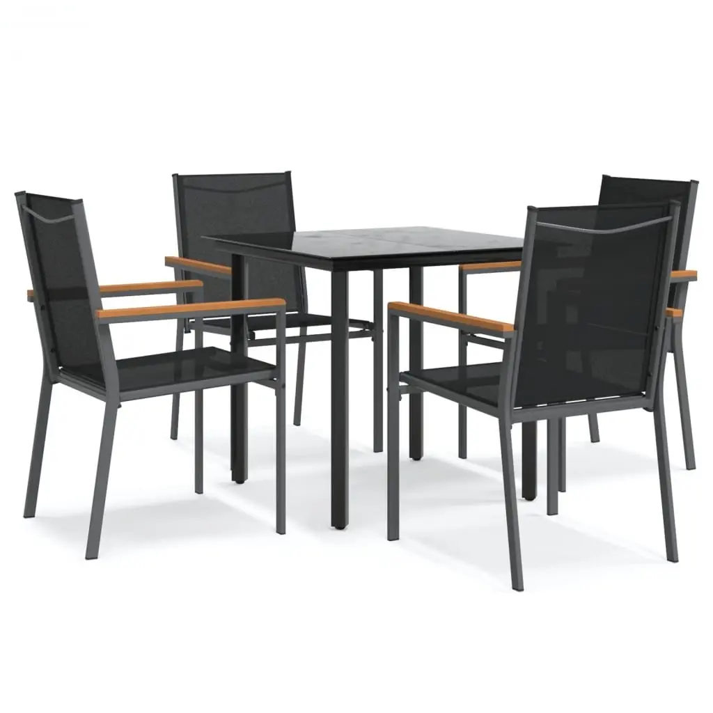 Garden Dining Set 5 Piece Black Steel Textilene Chairs Table