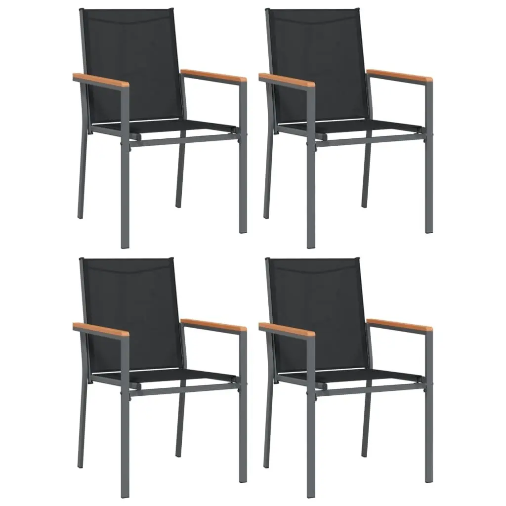 Garden Dining Set 5 Piece Black Steel Textilene Chairs Table