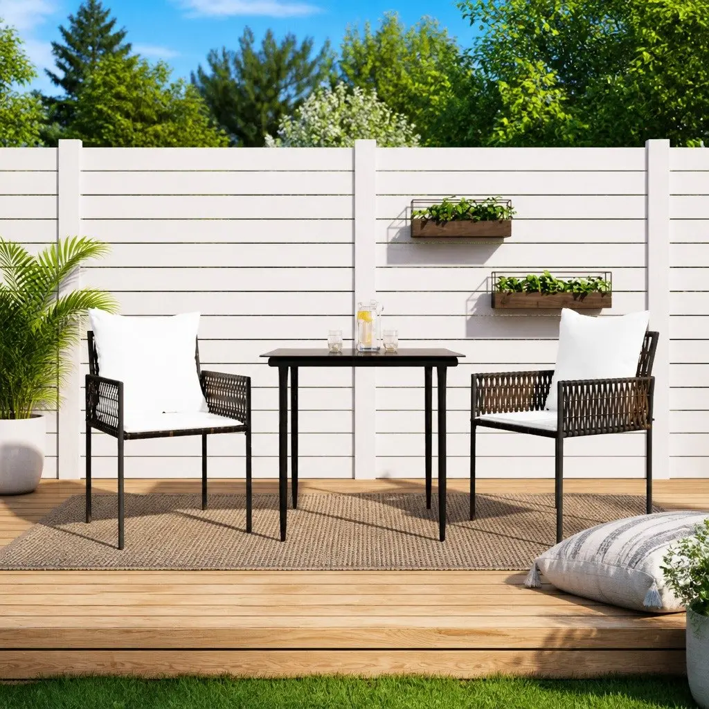 Garden Dining Set 3 Piece Weather Resistant PE Rattan Steel Frame with Cushions