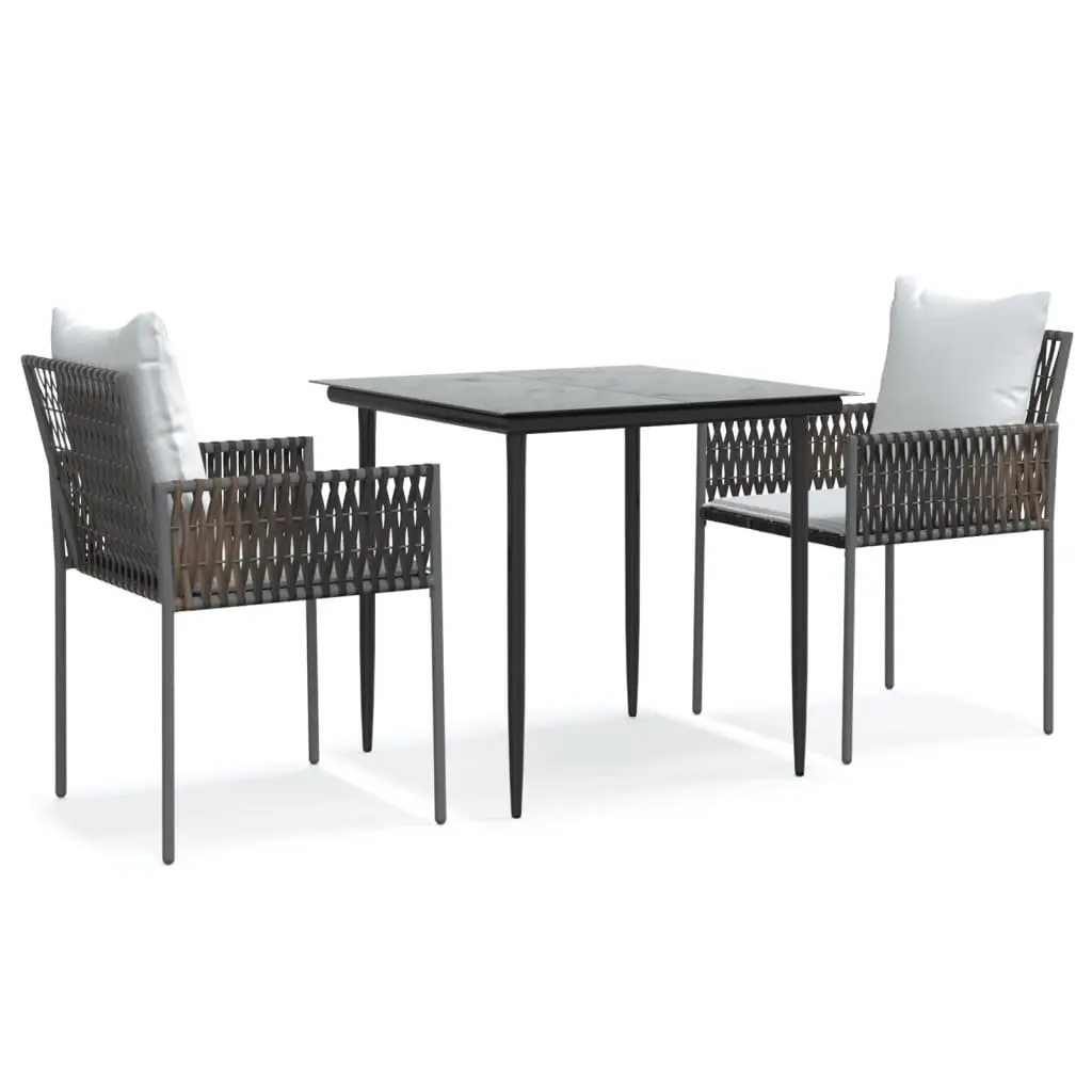 Garden Dining Set 3 Piece Weather Resistant PE Rattan Steel Frame with Cushions
