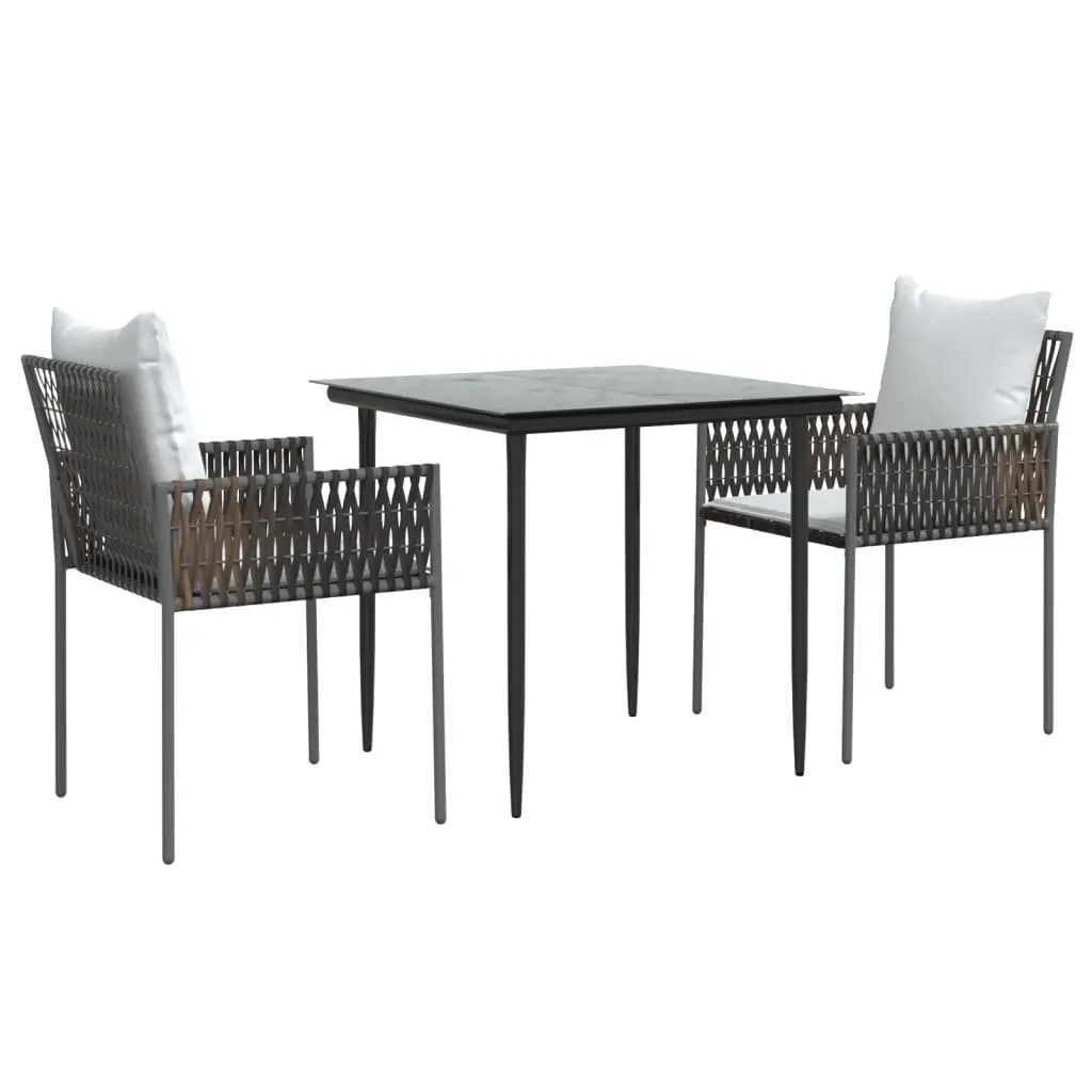 Garden Dining Set 3 Piece Weather Resistant PE Rattan Steel Frame with Cushions