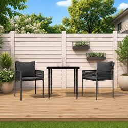 Garden Dining Set 3 Piece Outdoor Furniture PE Rattan Steel Frame Tempered Glass