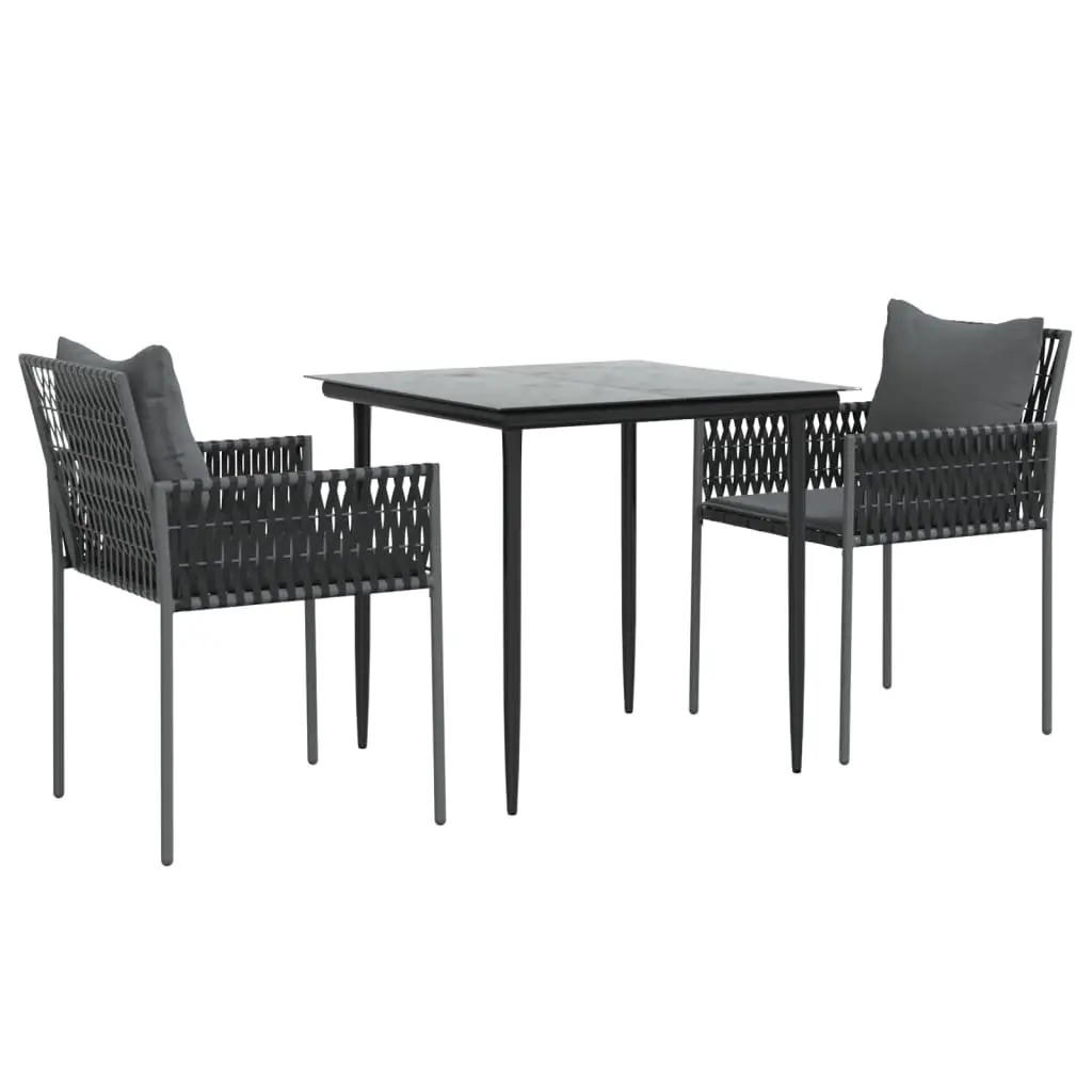 Garden Dining Set 3 Piece PE Rattan Steel Frame Tempered Glass