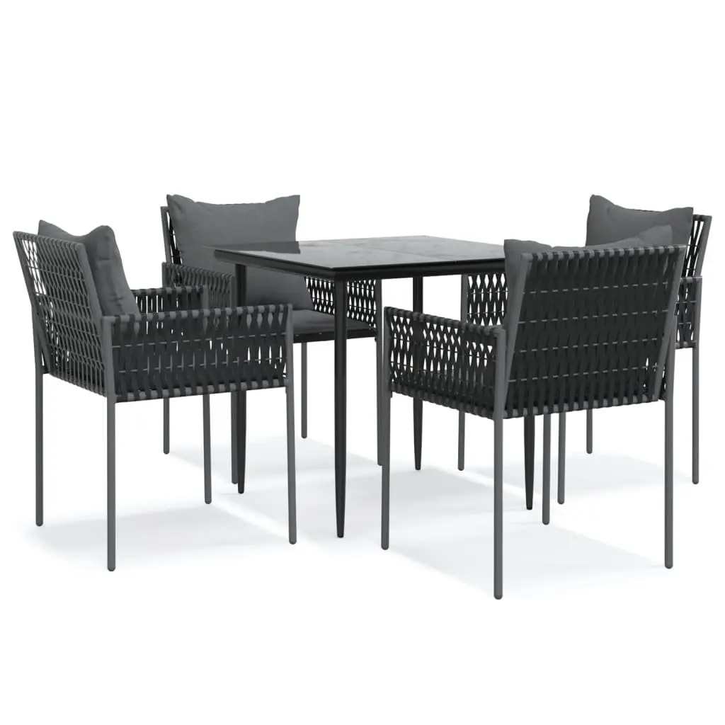 5 Piece Garden Dining Set with Cushions Poly Rattan Steel Outdoor Furniture