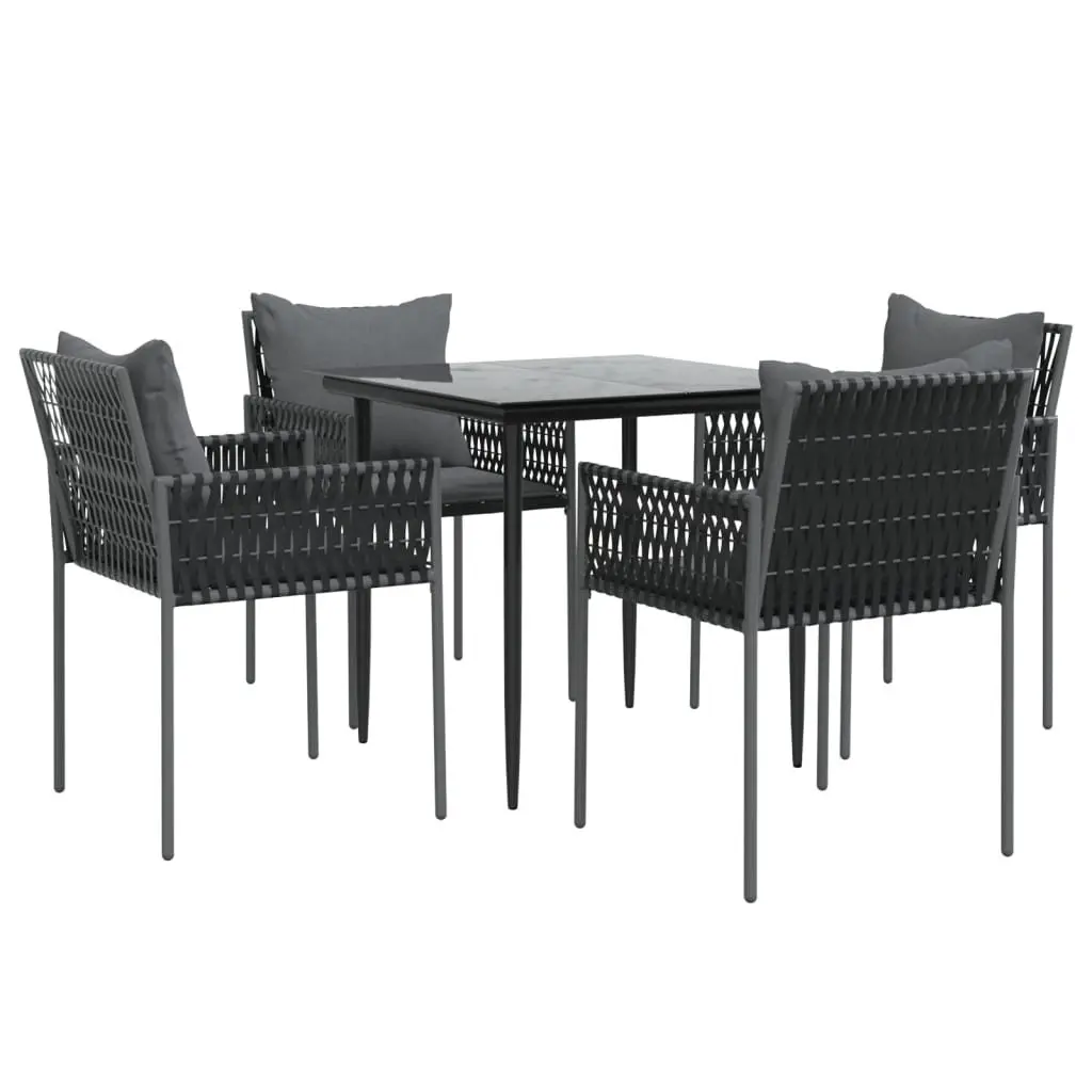 5 Piece Garden Dining Set with Cushions Poly Rattan Steel Outdoor Furniture