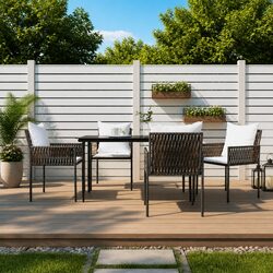 5 Piece Garden Dining Set Poly Rattan Steel Frame Tempered Glass Table Chairs
