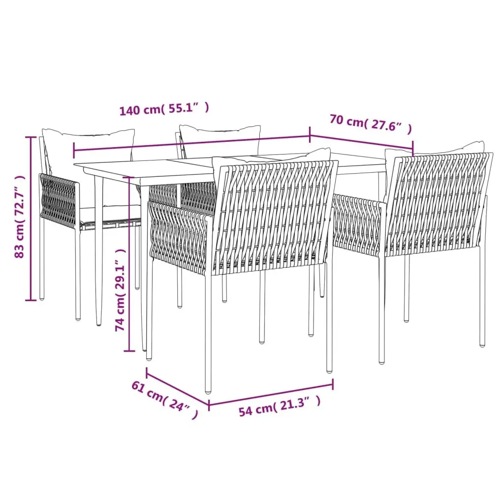 Garden Dining Set 5 Piece Outdoor Furniture Poly Rattan Steel Chairs Table