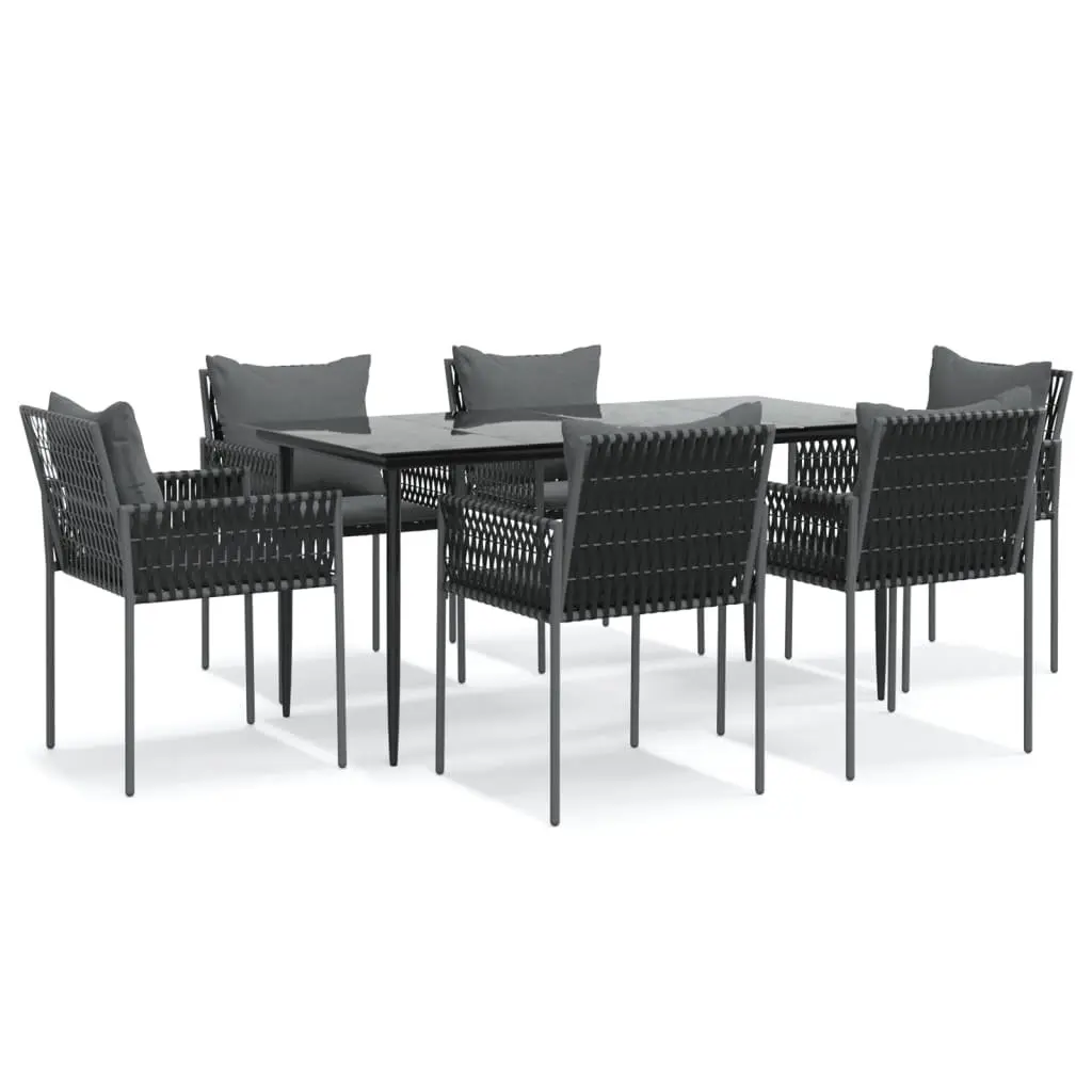7 Piece Garden Dining Set Poly Rattan Steel Cushions