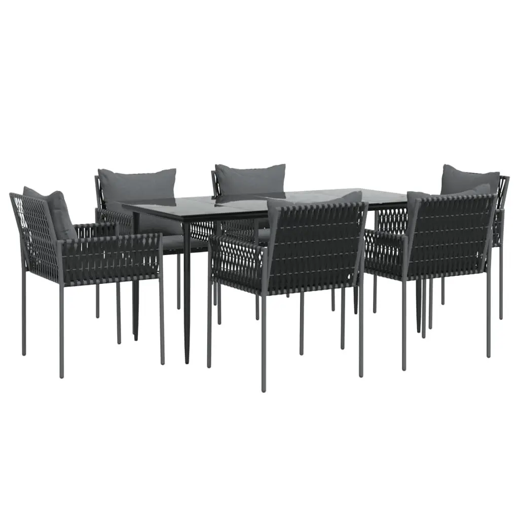 7 Piece Garden Dining Set Poly Rattan Steel Cushions