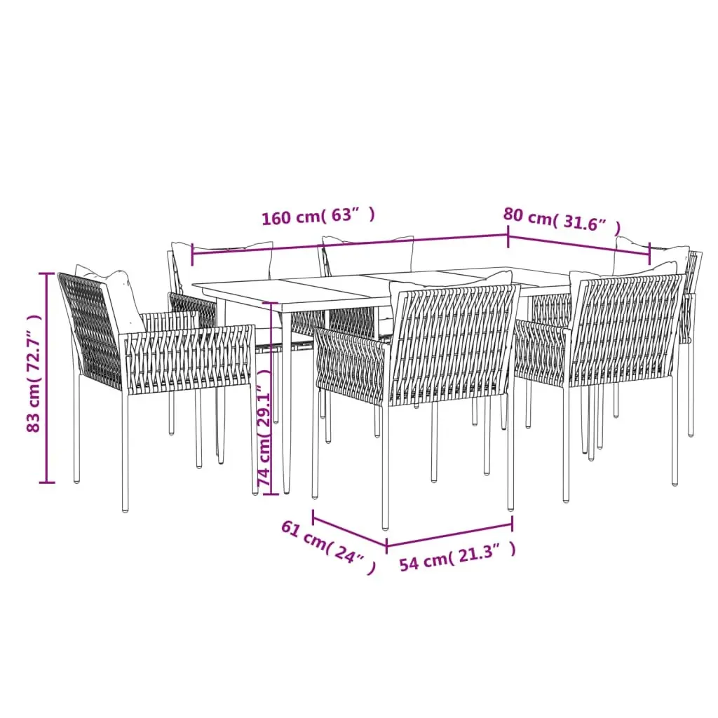7 Piece Garden Dining Set Poly Rattan Steel Cushions