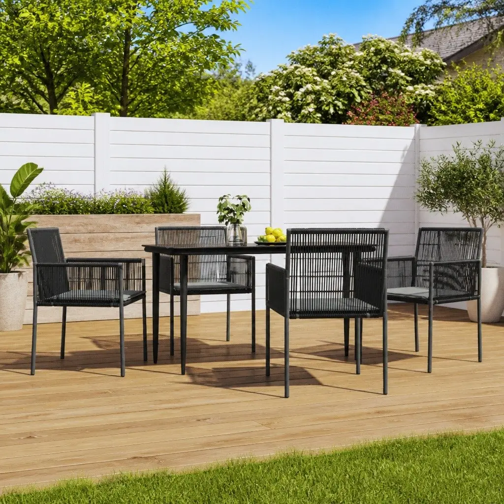 Outdoor Dining Set 5 Piece Black PE Rattan Cushioned Steel Frame