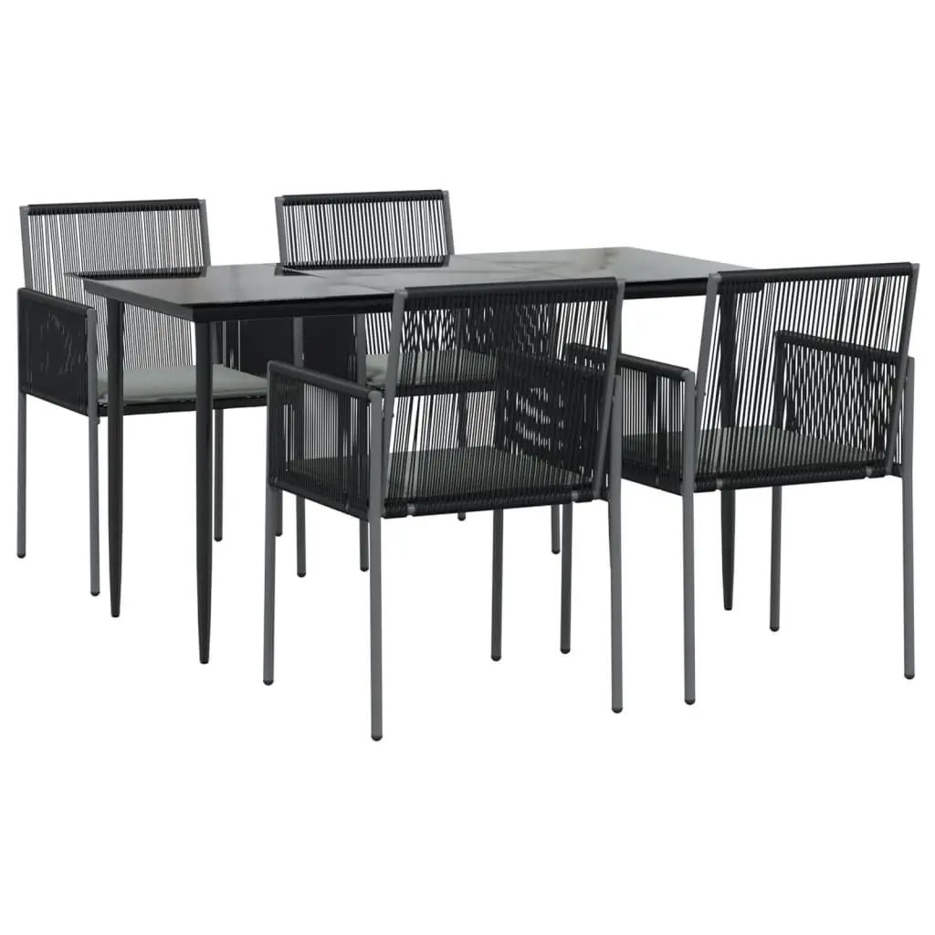 Outdoor Dining Set 5 Piece Black PE Rattan Cushioned Steel Frame