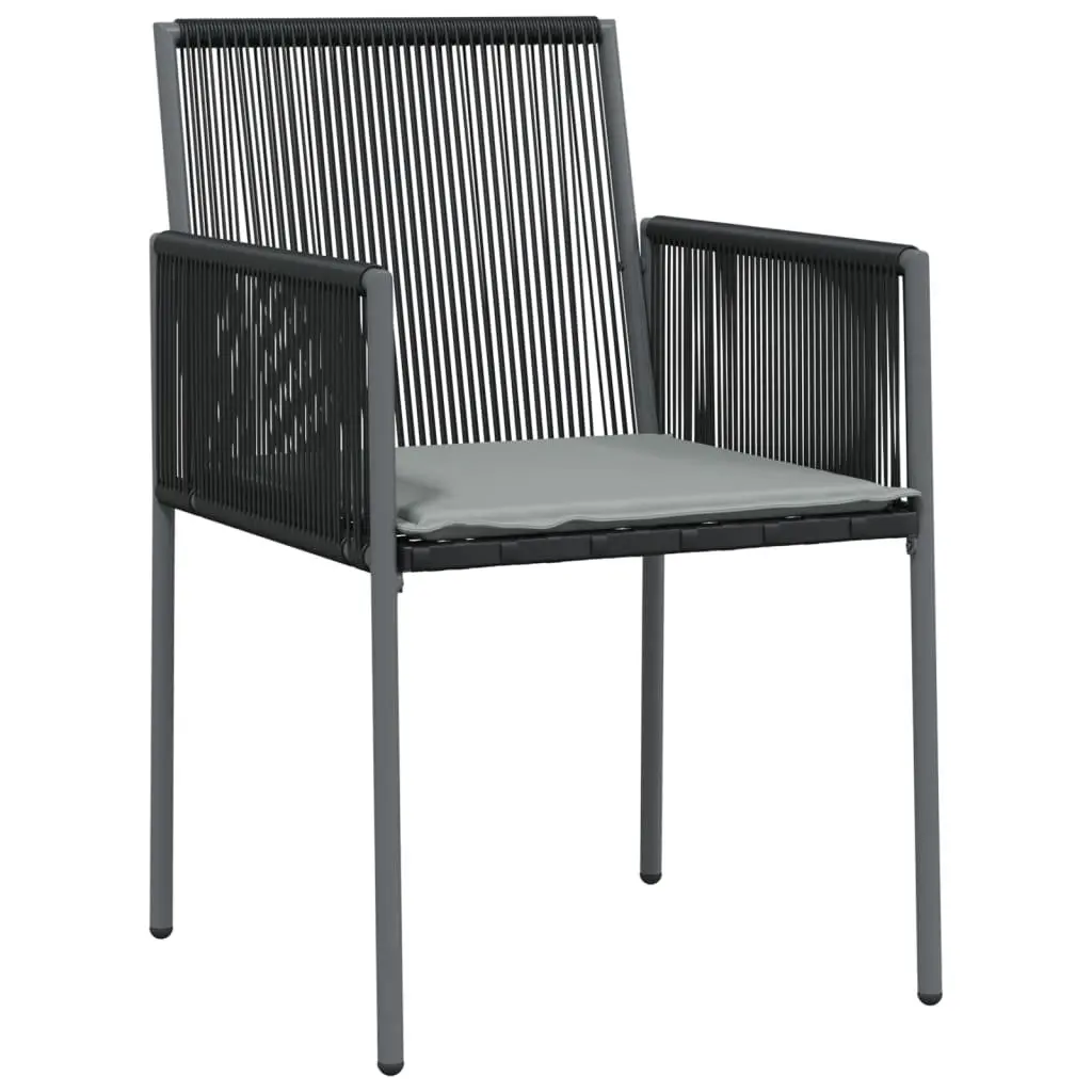 5 Piece Garden Dining Set Black PE Rattan Steel Frame with Tempered Glass Tabletop and Cushioned Chairs