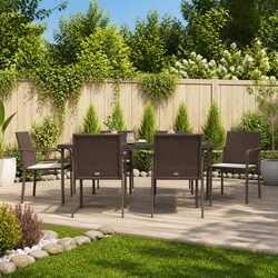 Outdoor Garden Chairs Set 6 pcs Brown Poly Rattan Patio Seating with Cushions