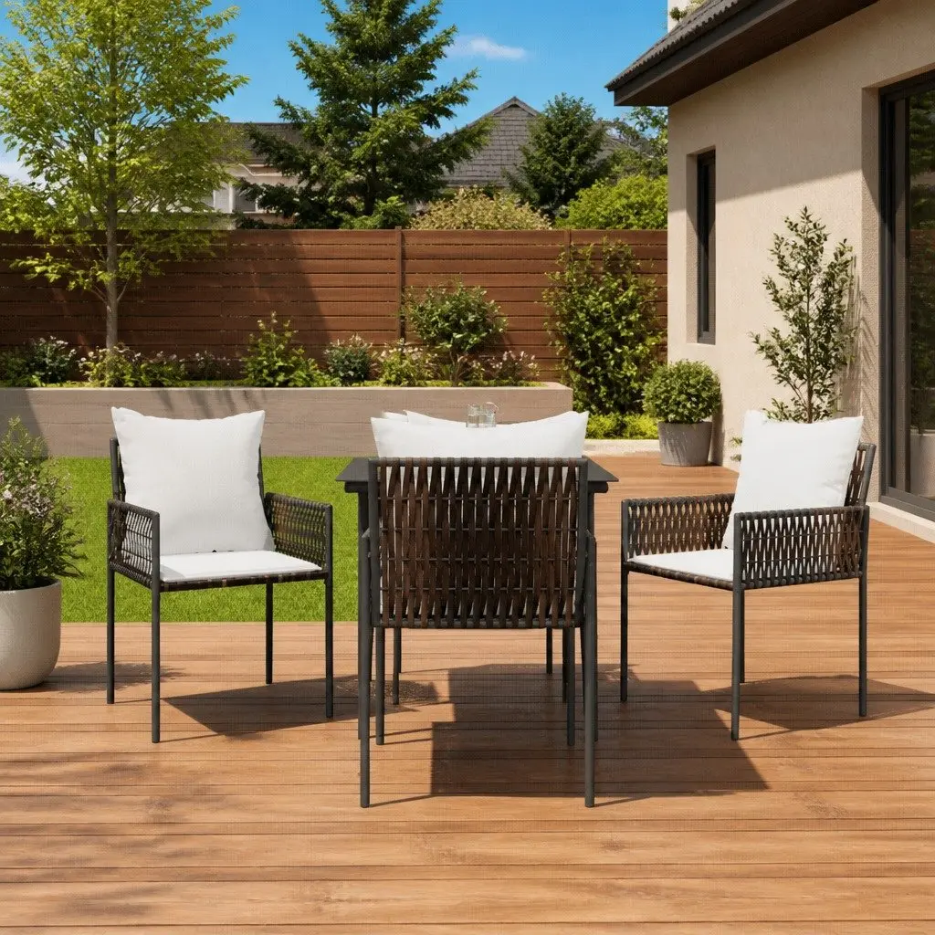 Garden Chairs Brown Outdoor Seating 4 Piece PE Rattan Steel Frame with Cushions