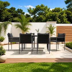 Outdoor Garden Chairs Set 6 Pcs Black Poly Rattan Backrest Armrests Cushions