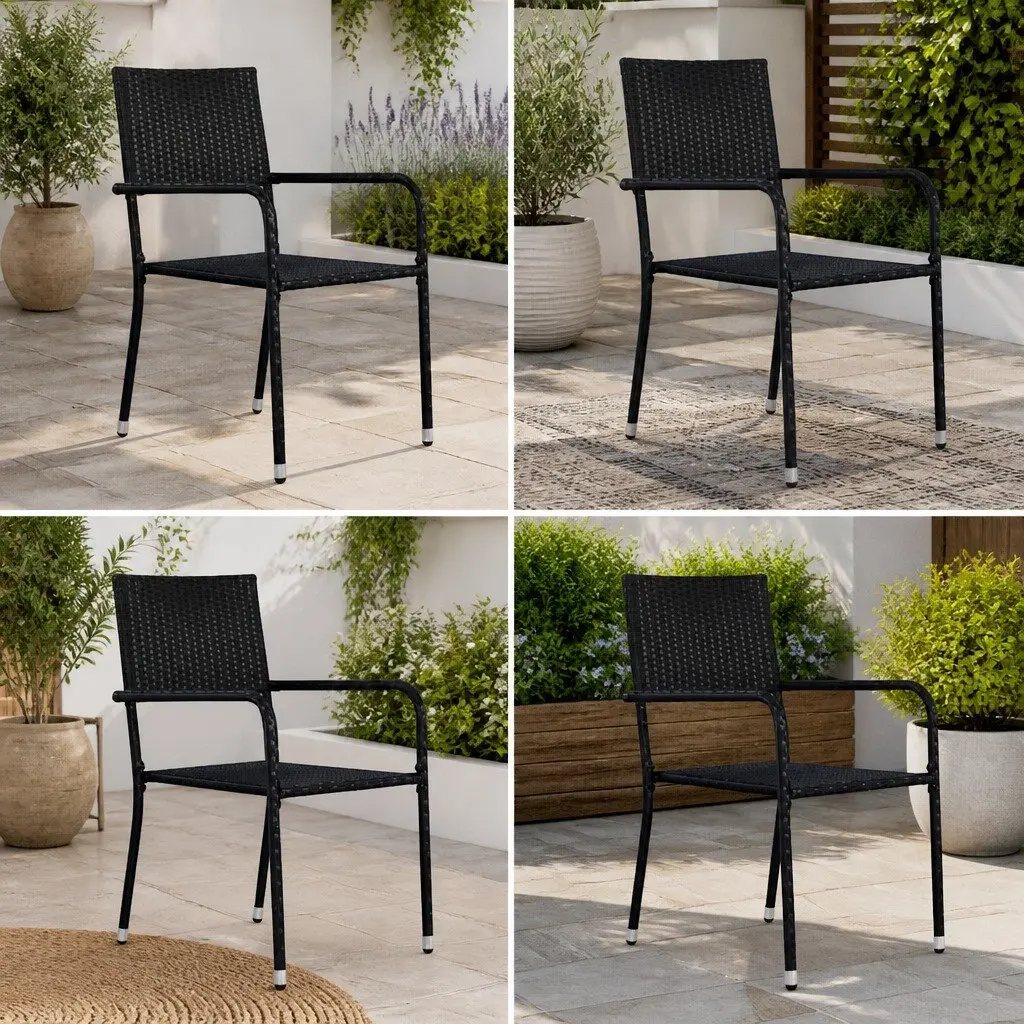 Outdoor Dining Chairs Stackable Black Rattan Style 4 Piece