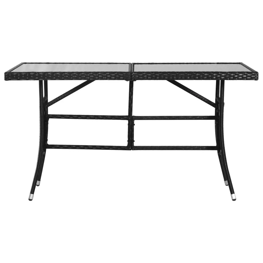 Garden Table Black Poly Rattan 140x80x74cm Outdoor Patio Furniture Glass Top