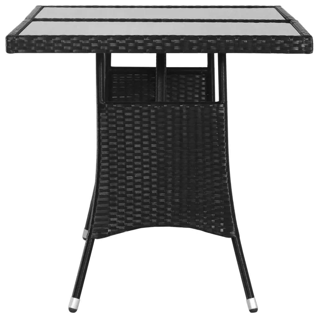 Garden Table Black Poly Rattan 140x80x74cm Outdoor Patio Furniture Glass Top