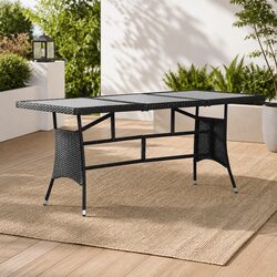 Garden Outdoor Patio Table Black Rattan Glass Top 170x80x74cm Dining Furniture