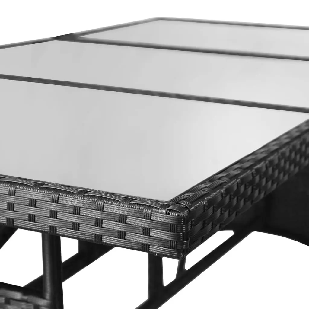 Garden Outdoor Patio Table Black Rattan Glass Top 170x80x74cm Dining Furniture