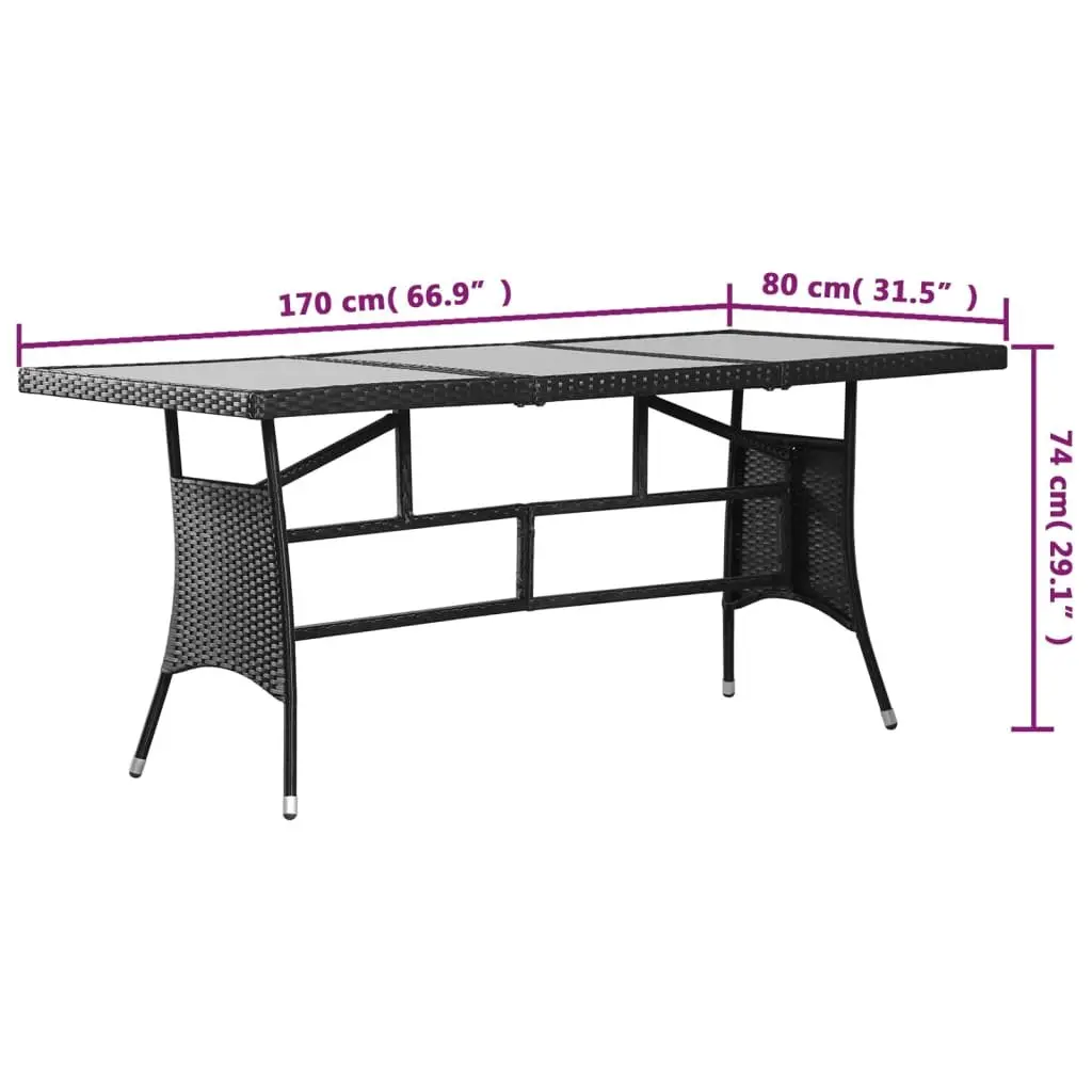 Garden Outdoor Patio Table Black Rattan Glass Top 170x80x74cm Dining Furniture