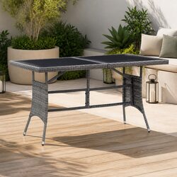 Garden Table Outdoor Patio Furniture Grey Poly Rattan Glass Top 140x80x74cm