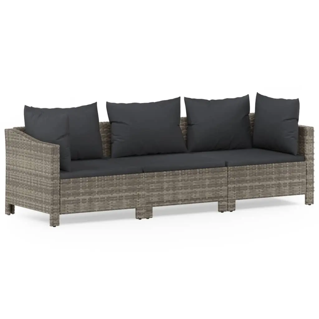 3 Piece Outdoor Garden Lounge Set Grey Poly Rattan with Cushions