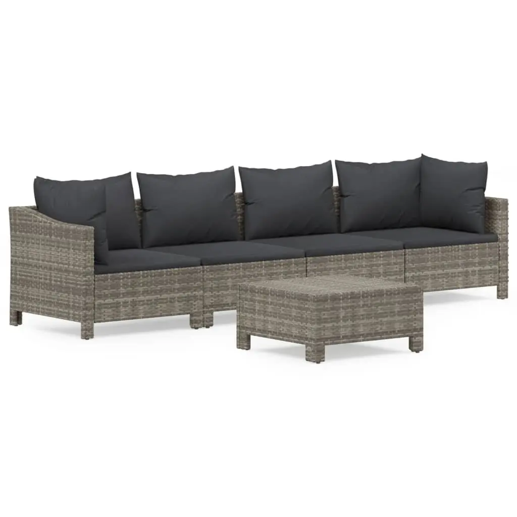 5 Piece Outdoor Garden Lounge Set with Cushions Grey Poly Rattan Furniture