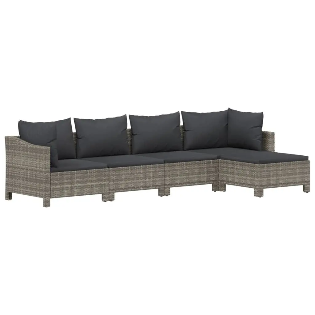 5 Piece Garden Lounge Set Modular Outdoor Furniture Grey PE Rattan Cushions