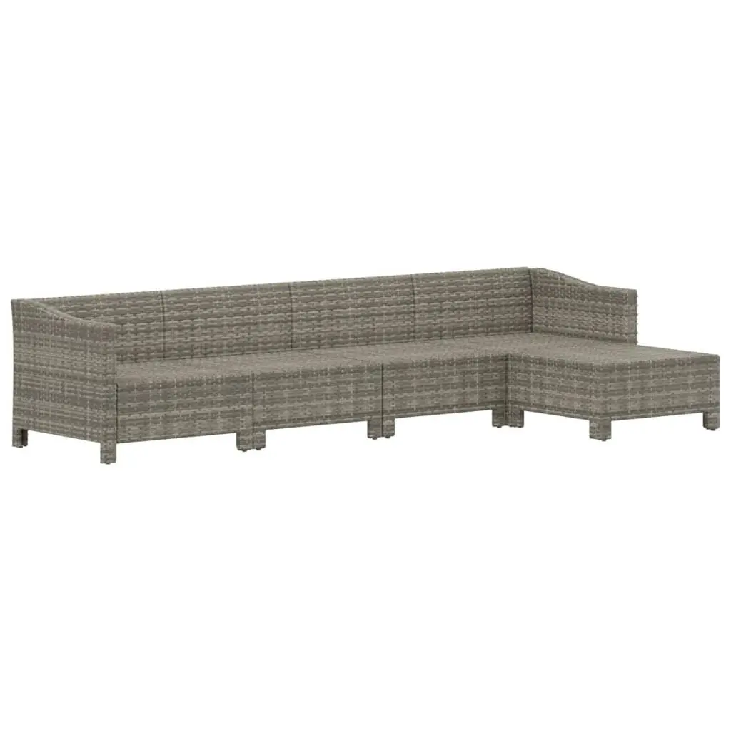 5 Piece Garden Lounge Set Modular Outdoor Furniture Grey PE Rattan Cushions