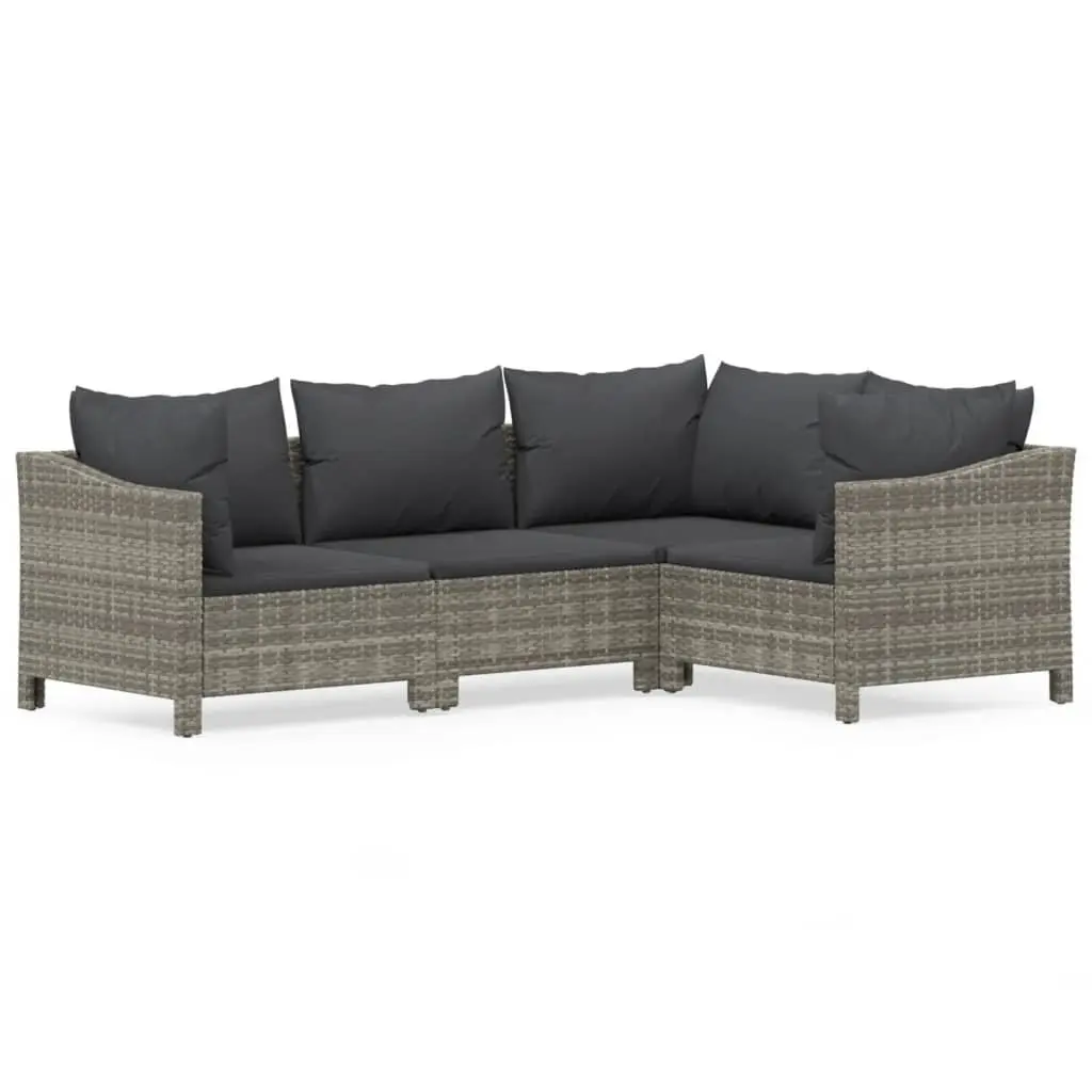 Garden Lounge Set 4 Piece Outdoor Furniture with Cushions Grey Rattan
