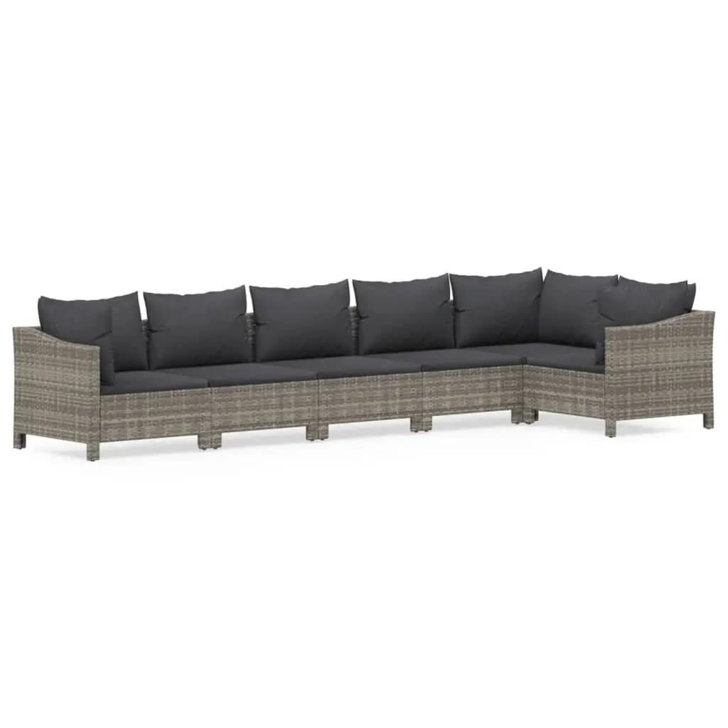 Garden Lounge Set 6 Piece Outdoor Furniture Grey Poly Rattan Modular Cushioned