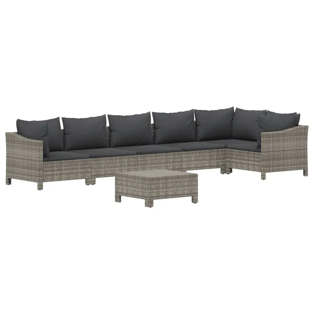 7 Piece Garden Lounge Set Grey Poly Rattan with Cushions