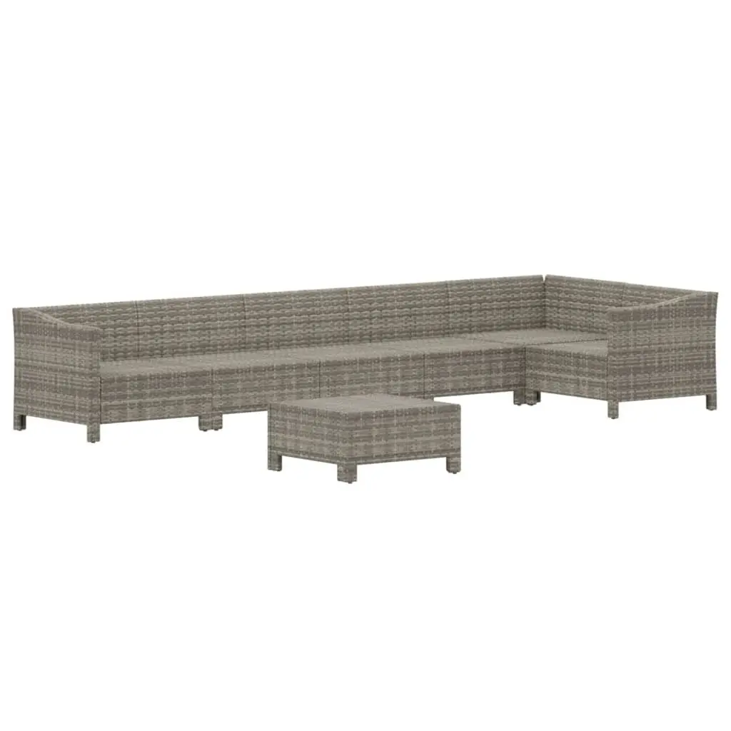 7 Piece Garden Lounge Set Grey Poly Rattan with Cushions