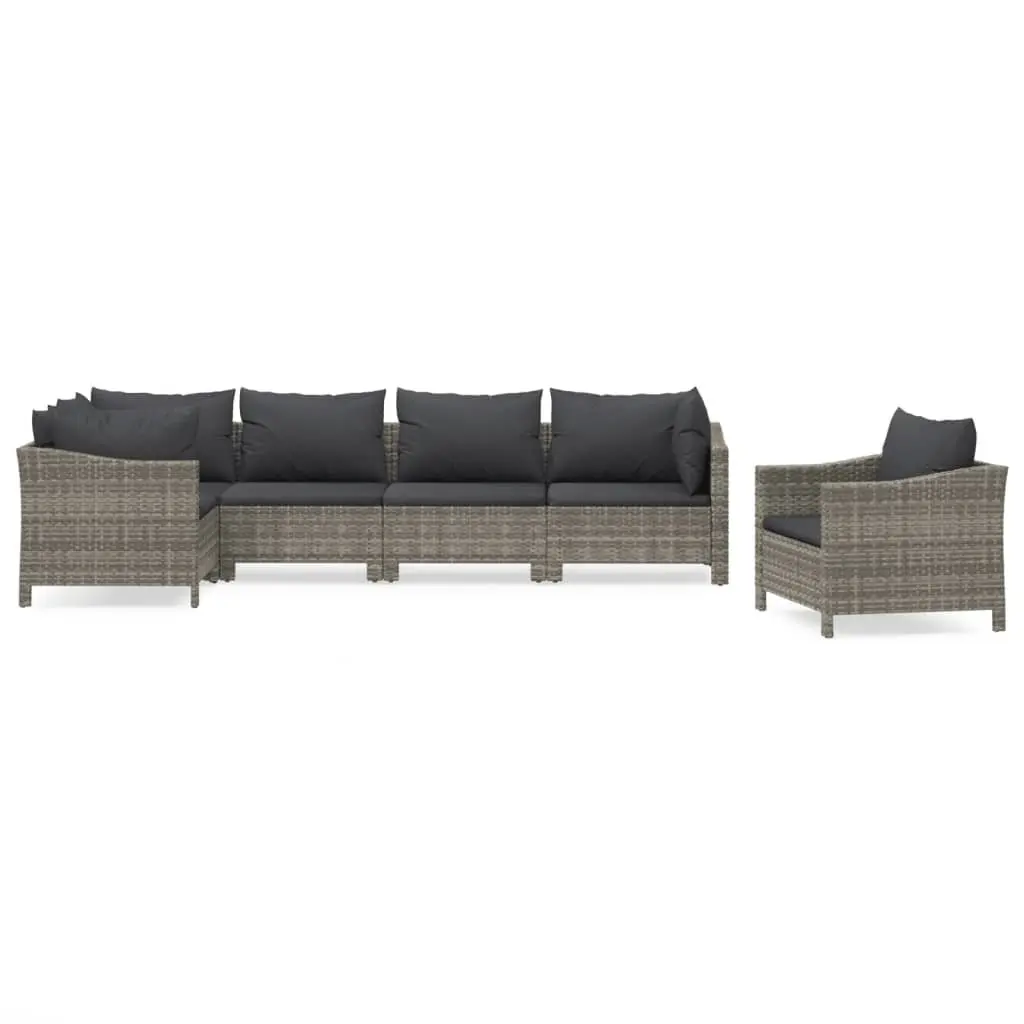 Garden Lounge Set 6 Piece Outdoor Furniture Grey Poly Rattan with Cushions