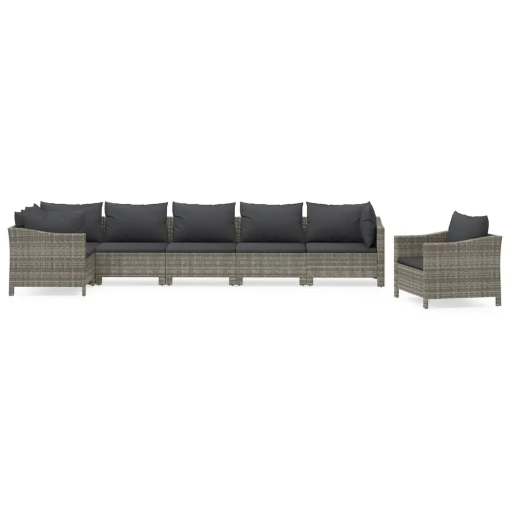 Garden Lounge Set 7 Piece Outdoor Furniture with Cushions Grey Poly Rattan