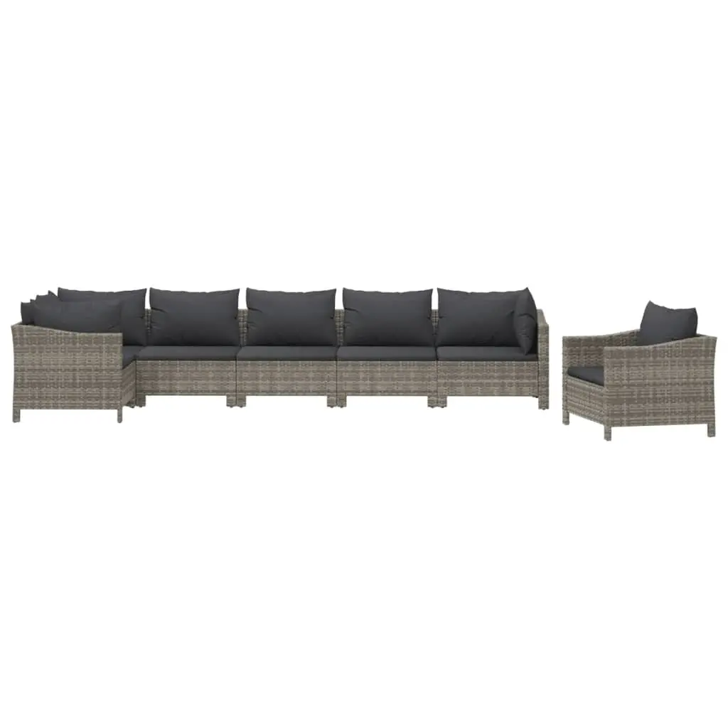Garden Lounge Set 7 Piece Outdoor Furniture with Cushions Grey Poly Rattan