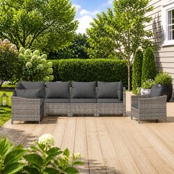7 Piece Garden Lounge Set Outdoor Furniture Grey Poly Rattan Cushions Patio