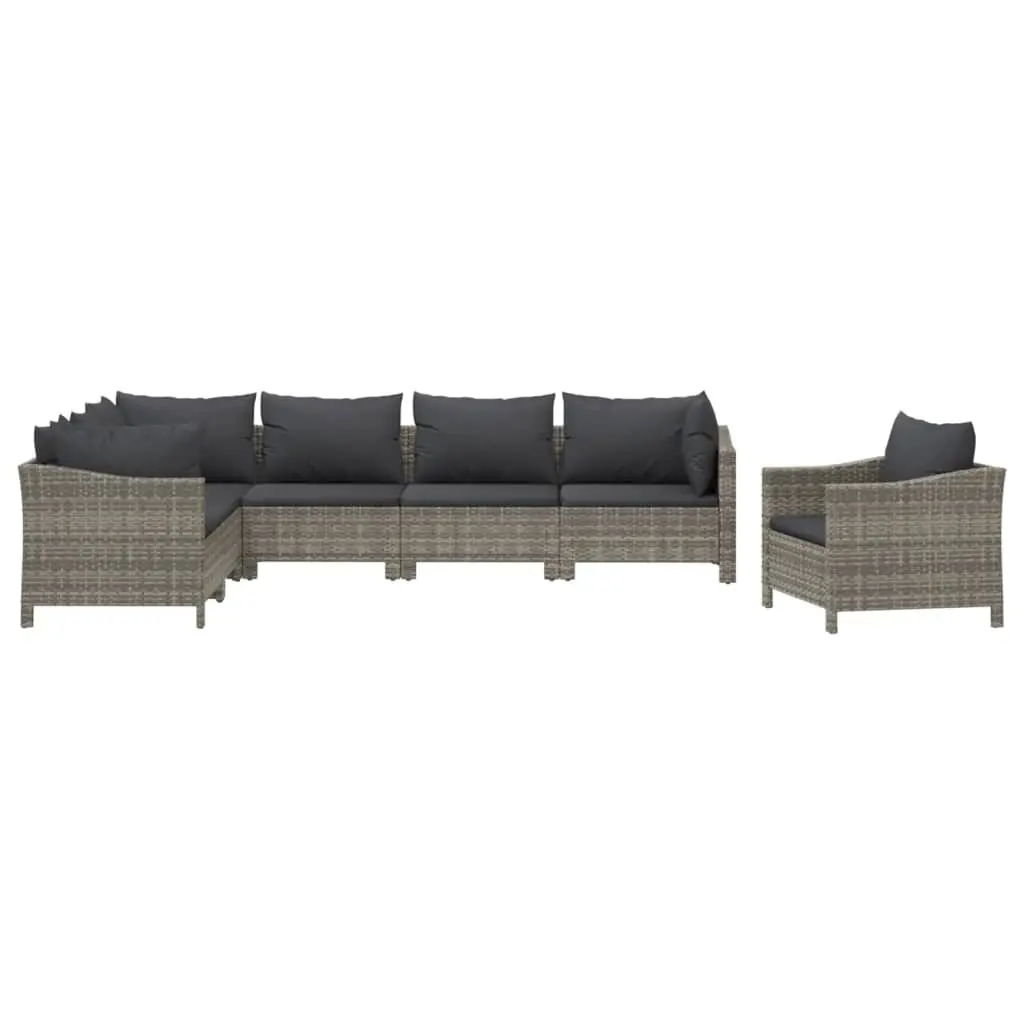 7 Piece Garden Lounge Set Outdoor Furniture Grey Poly Rattan Cushions Patio