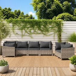 7 Piece Garden Lounge Set Outdoor Furniture Grey Poly Rattan Cushioned Patio