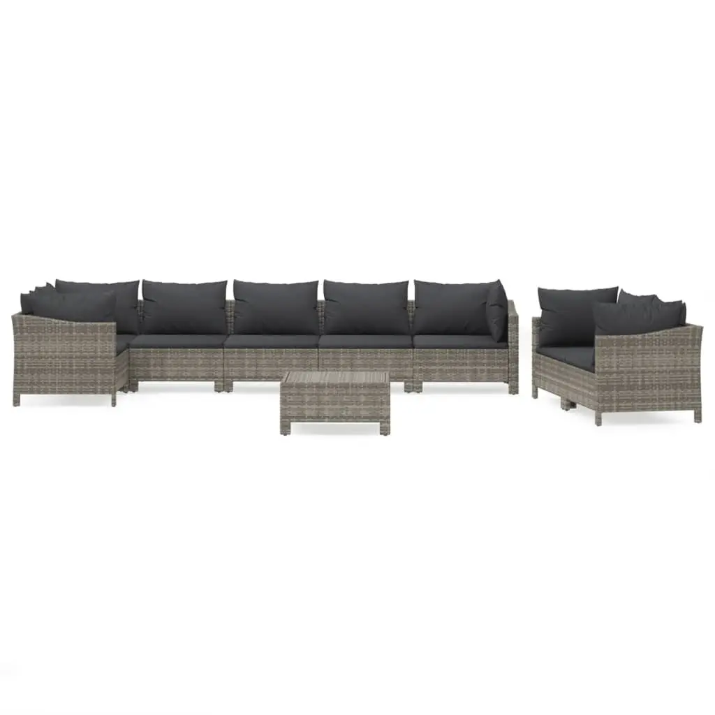 Garden Lounge Set 9 Piece Outdoor Furniture Grey Poly Rattan Cushions Modular