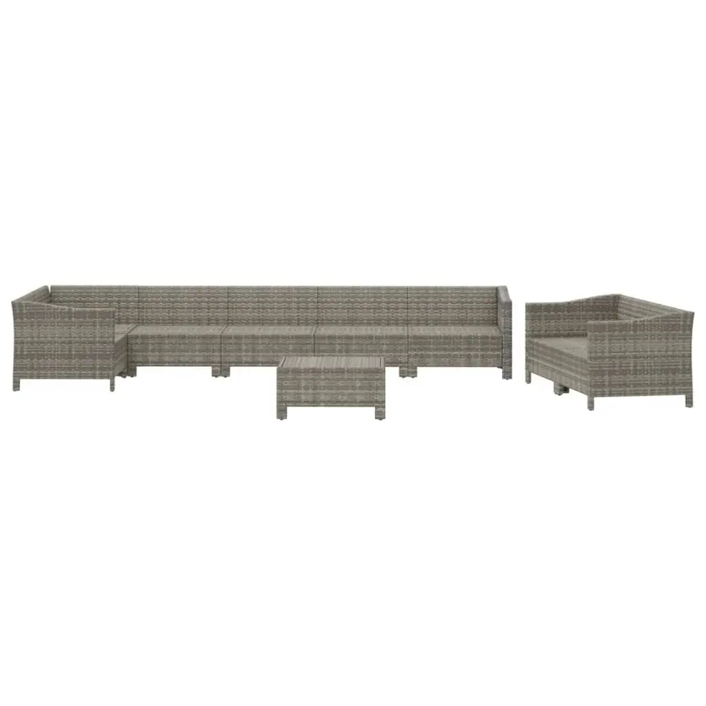 Garden Lounge Set 9 Piece Outdoor Furniture Grey Poly Rattan Cushions Modular
