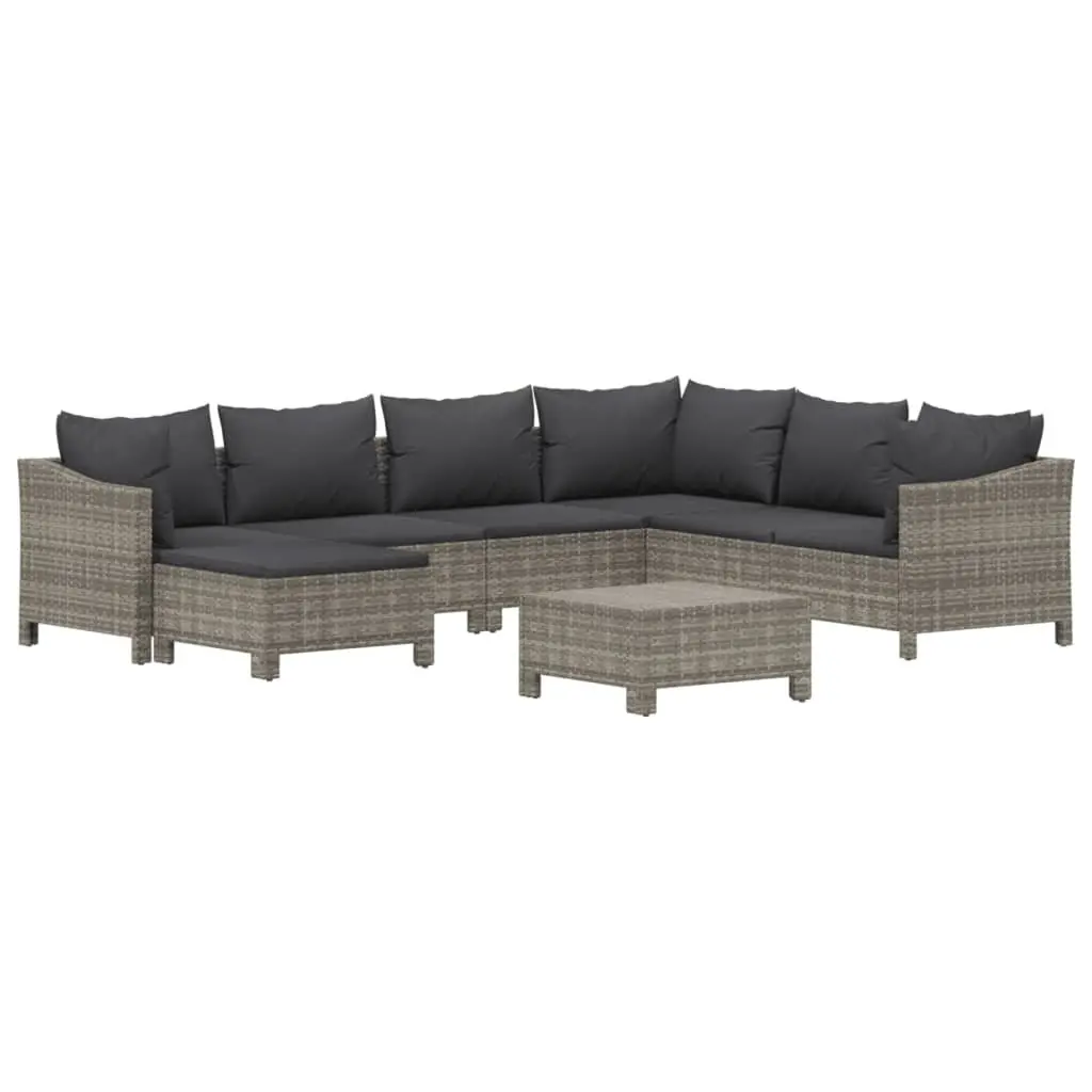 Garden Lounge Set 8 Piece Outdoor Furniture Grey Poly Rattan with Cushions