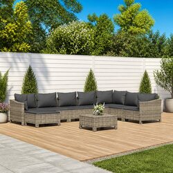 Garden Lounge Set 9 Piece Outdoor Furniture Grey Poly Rattan Modular Sofa